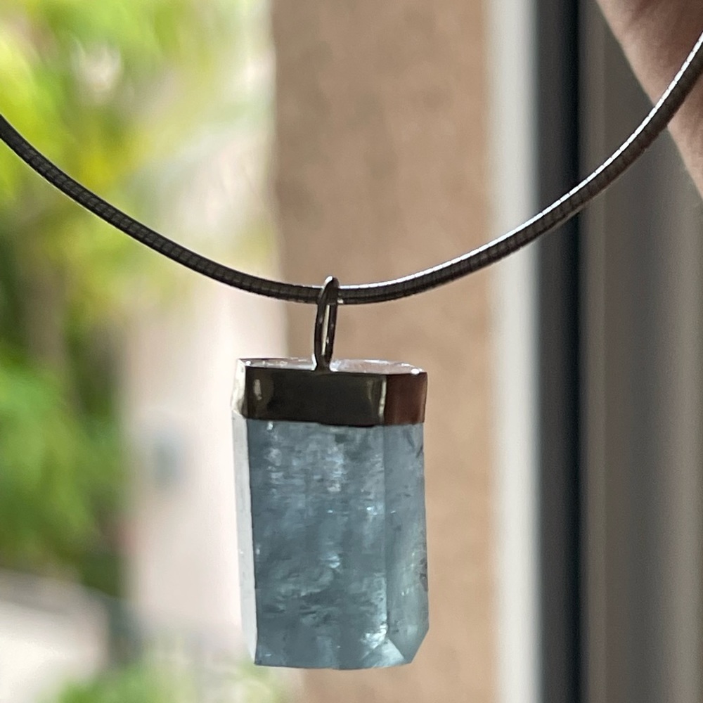 Huge 36 carat raw aquamarine solid sterling silver pendant 925 Italy solid chain - Picture 4 of 10